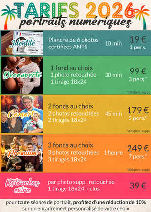 Tarifs Portraits Studio 2026