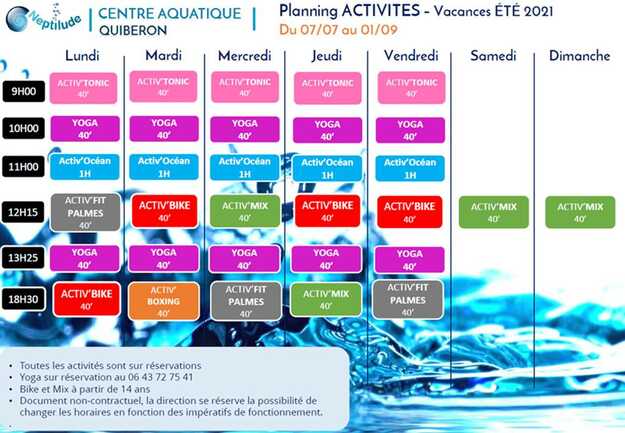 Planning été piscine-Quiberon-Morbihan-Bretagne Sud